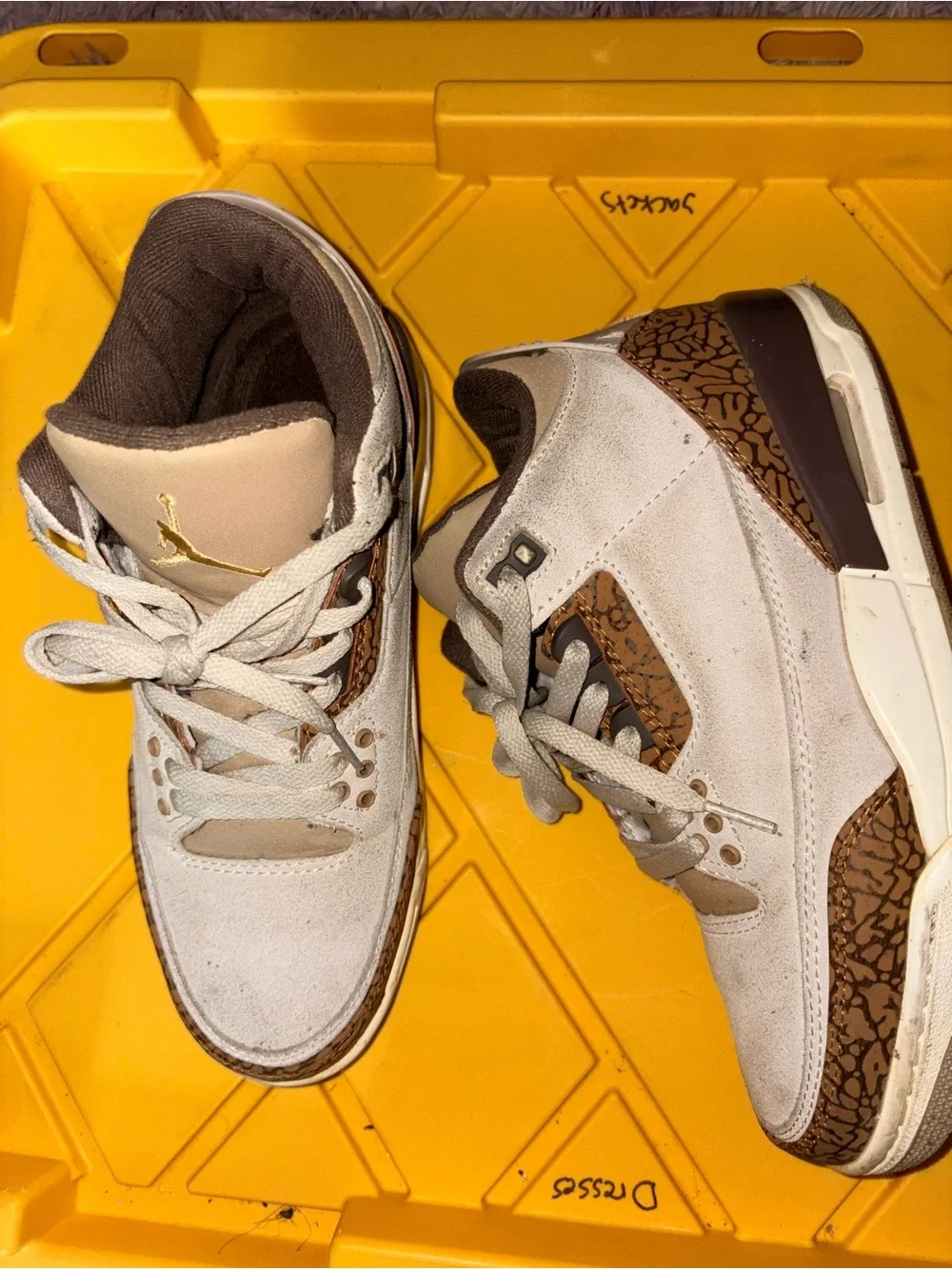 Jordan Light Gray Suede Sneakers with Brown Trim